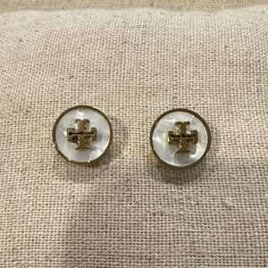 Gold and Cream Stud Earrings